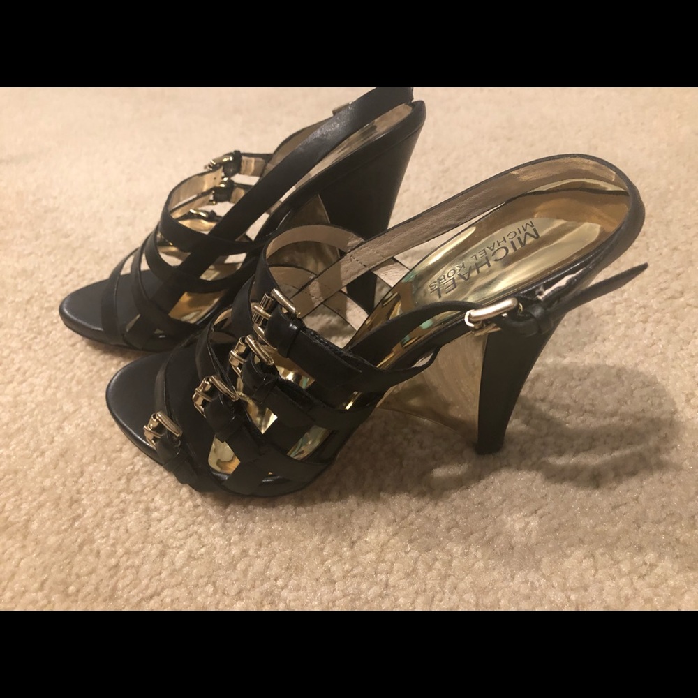 NEW Michael Kors 4 buckle gold mirror wedge